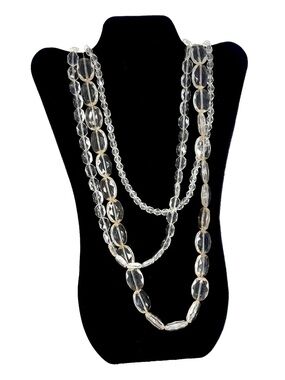Vintage Clear Crystal Bead Necklace Chunky Acrylic 3 Strand Layered 90s Long 43”